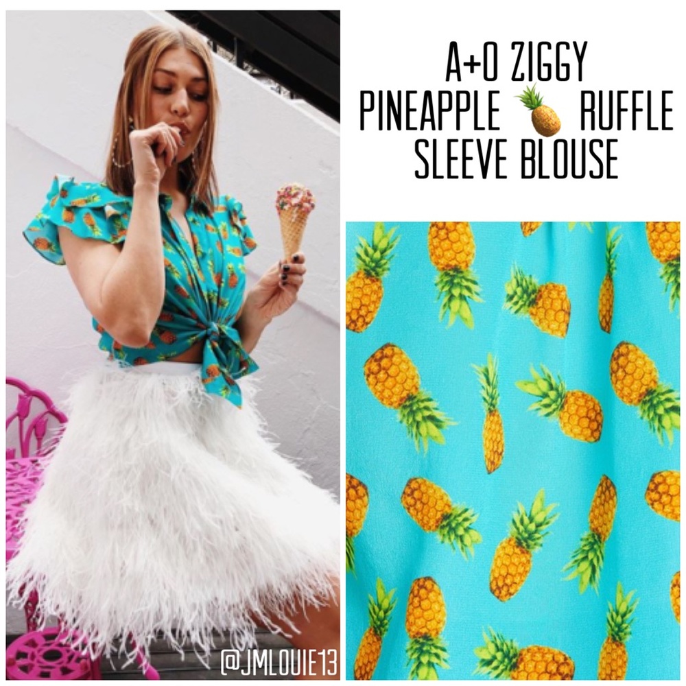 Alice + Olivia Ziggy Pineapple Ruffle Cap Sleeve Blouse